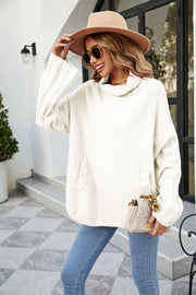 women's loose solid turtleneck knit sweater, view 6 - MRSLM