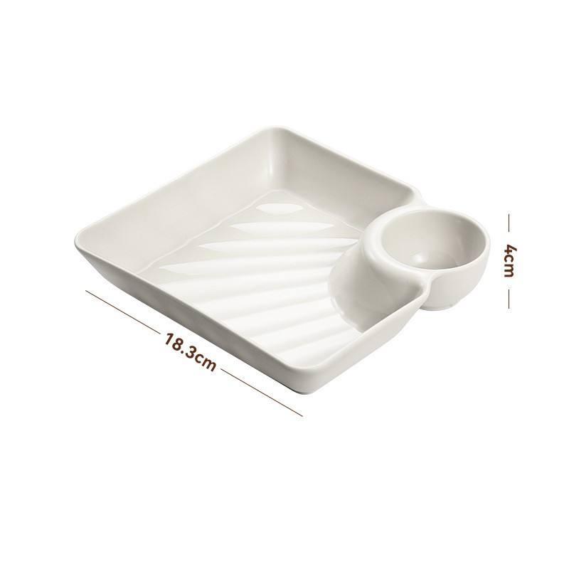 Square snack platter with sauce compartment, view 3 - MRSLM