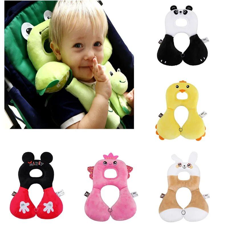 Kids' Cartoon Animal U-Shaped Neck Pillow - Comfort & Protection for Car Travels