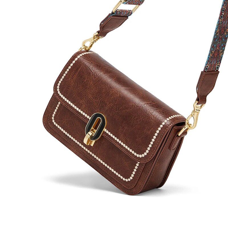 vintage textured square shoulder bag, view 5 - MRSLM