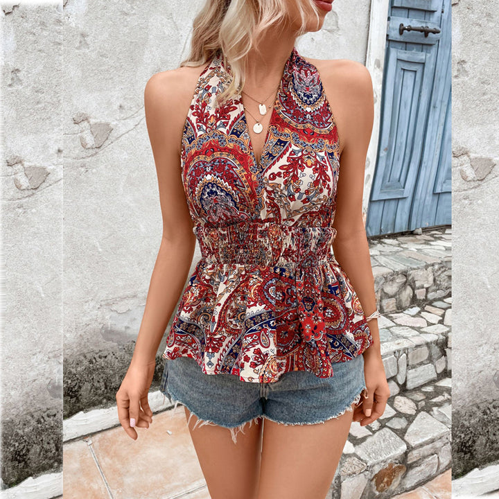 Women's Clothing Halter Sexy Backless Holiday Printing Slim-fit Tank Top