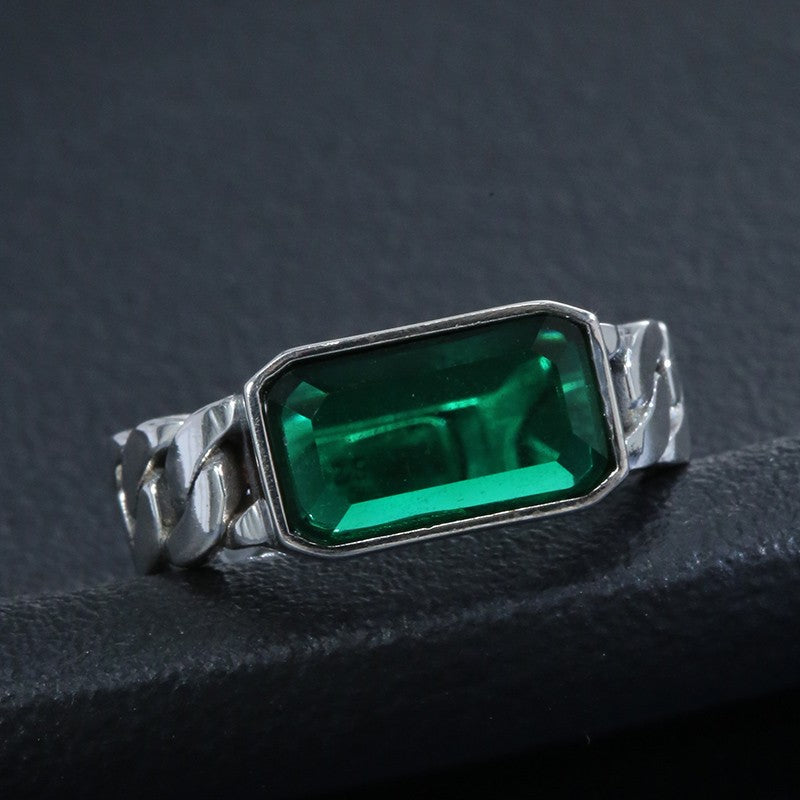 925 silver green zircon emerald ring, view 2 - MRSLM