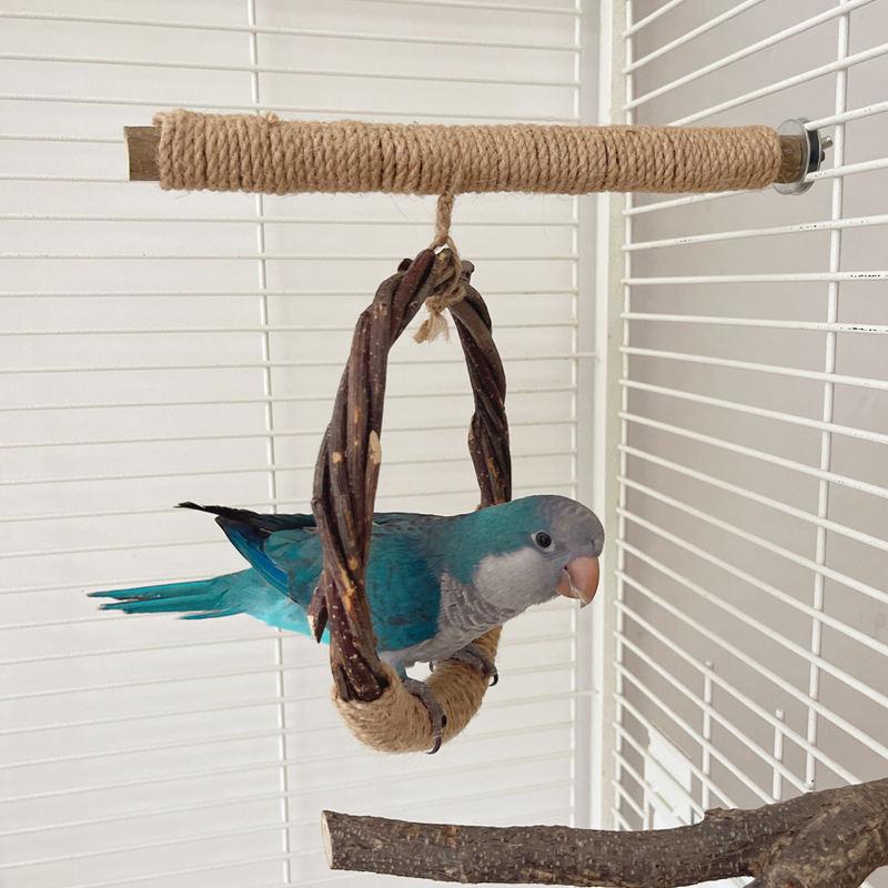 natural apple wood bird swing and stand - MRSLM