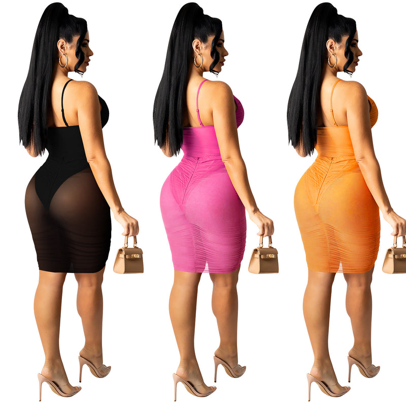 women's sling vest and lace-up pleated skirt set, view 4 - MRSLM