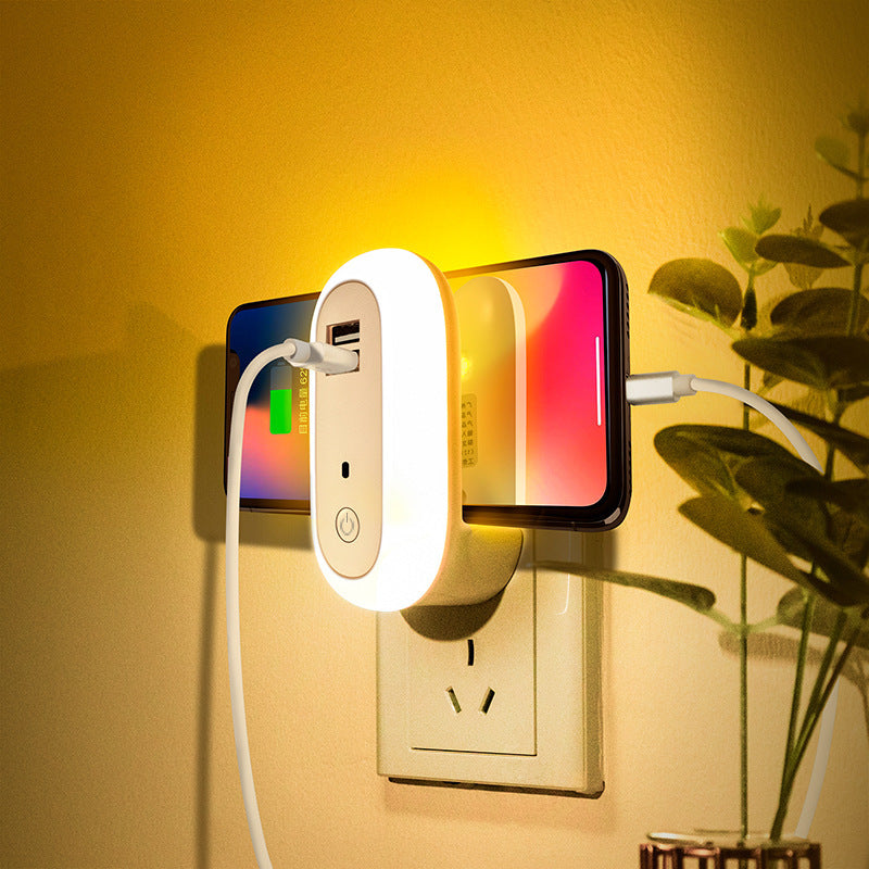 Ovale kleine Nachtlampe mit zwei USB-Ladeanschlüssen, Fernbedienung, Timer und Steckdosenanschluss