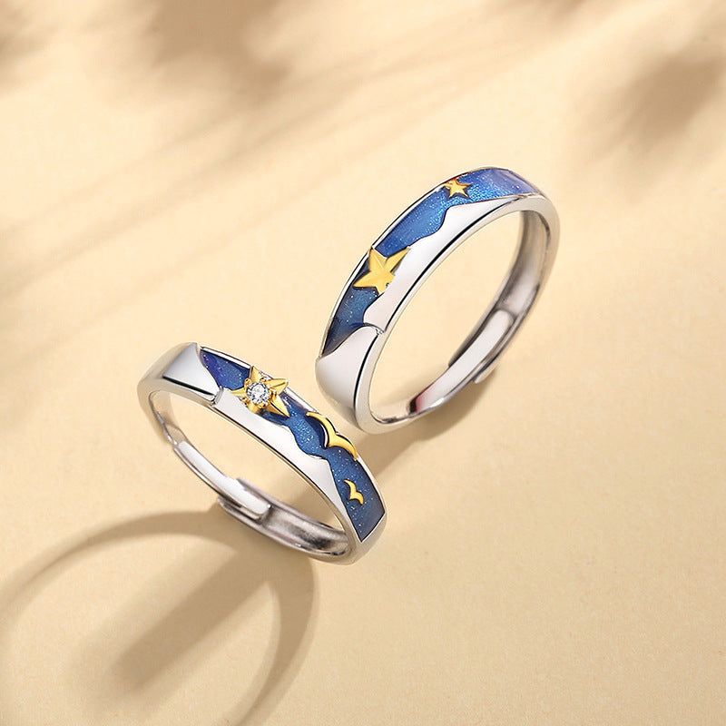 Blue Starry Sky Couple Ring Male And Female Pair Opening Fashion Small