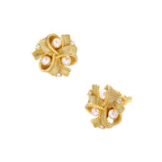 women's pearl ribbon stud earrings, view 4 - MRSLM