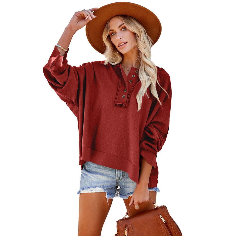 Leisure Loose Patchwork Drop-shoulder Long-sleeve Sweatshirt Women Winter Thicken Solid Color Hoodie