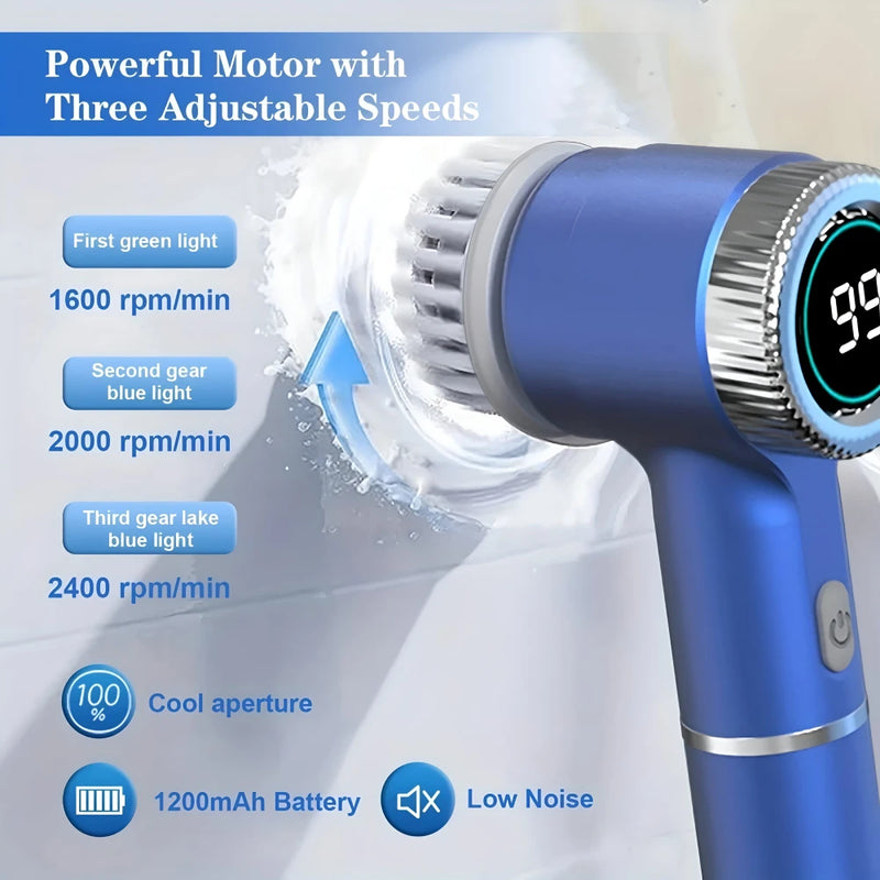 electric cleaning brush with 5 brush heads, view 5 - MRSLM