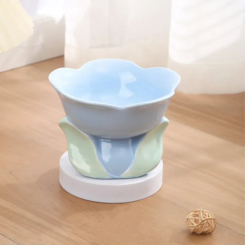 flower shaped elevated ceramic cat bowl, view 2 - MRSLM