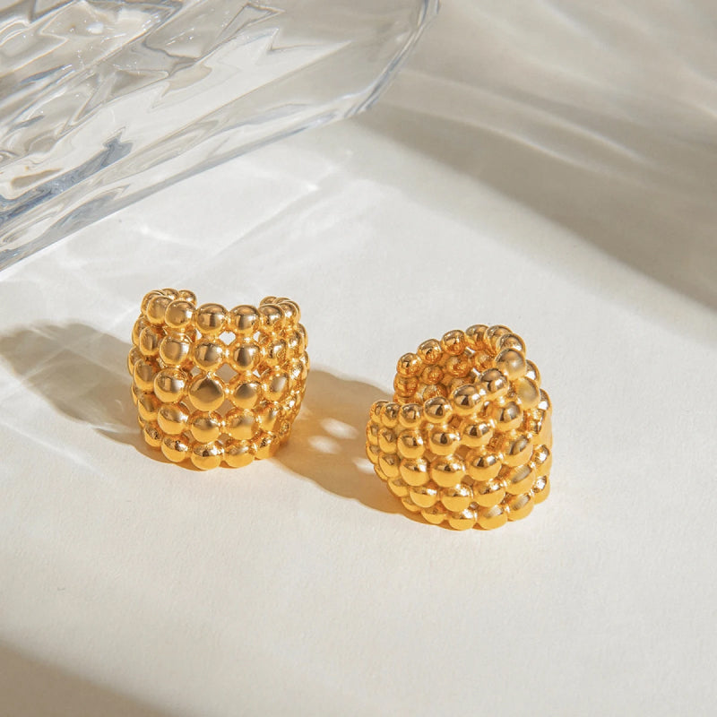 18k pvd plated honeycomb shaped ear clips, view 5 - MRSLM
