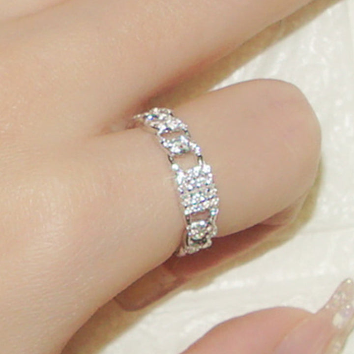 S925 Sterling Silver Diamond Chain Ring