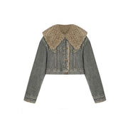 Women's vintage denim lambhair jacket, view 7 - MRSLM