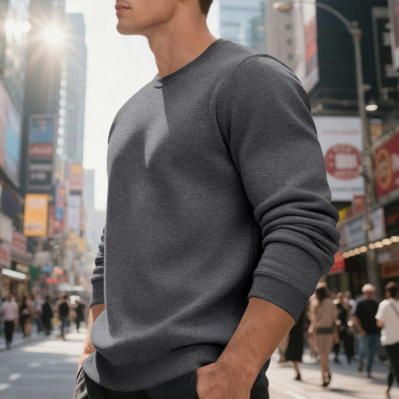 Fleece-lined Crew Neck Sweater Male Loose Casual Top