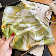 green pure silk square scarf, view 2 - MRSLM