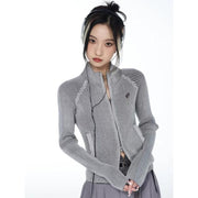 embroidered y2k zipper cardigan, view 6 - MRSLM