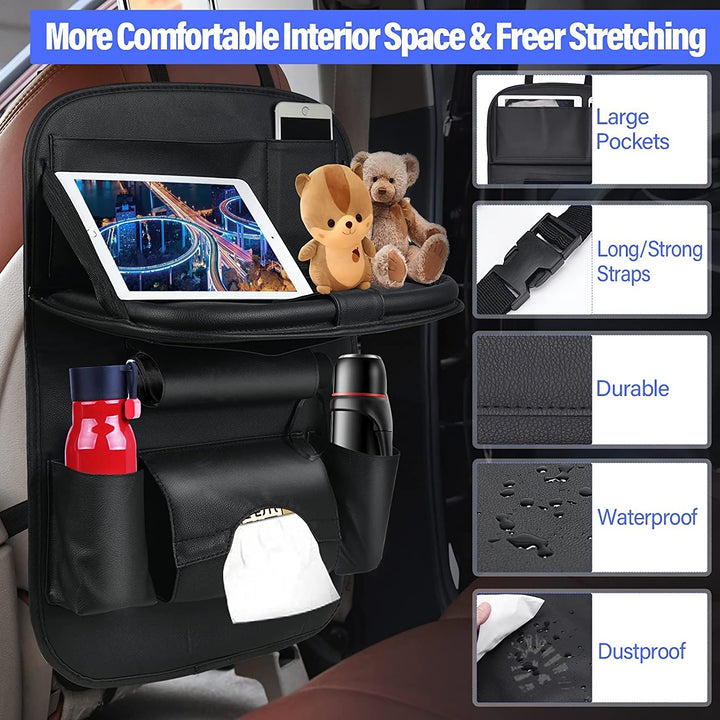 Luxury PU Leather Car Seat Back Organizer with Foldable Tray
