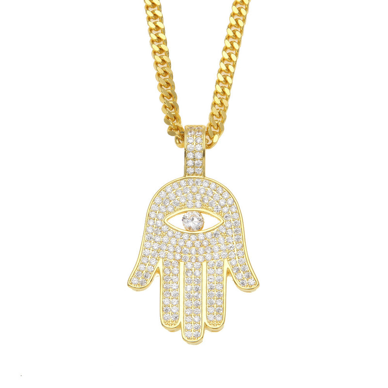 zircon Fatima hand pendant necklace, view 6 - MRSLM
