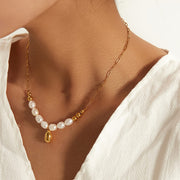 pearl pendant necklace with gold drop - MRSLM