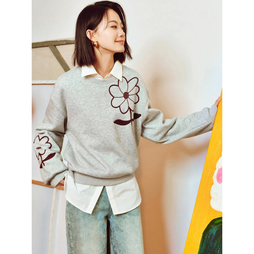 women's floral round neck pullover, view 2 - MRSLM
