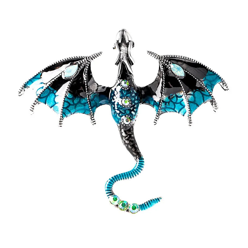 vintage enamel flying dragon brooch, view 7 - MRSLM
