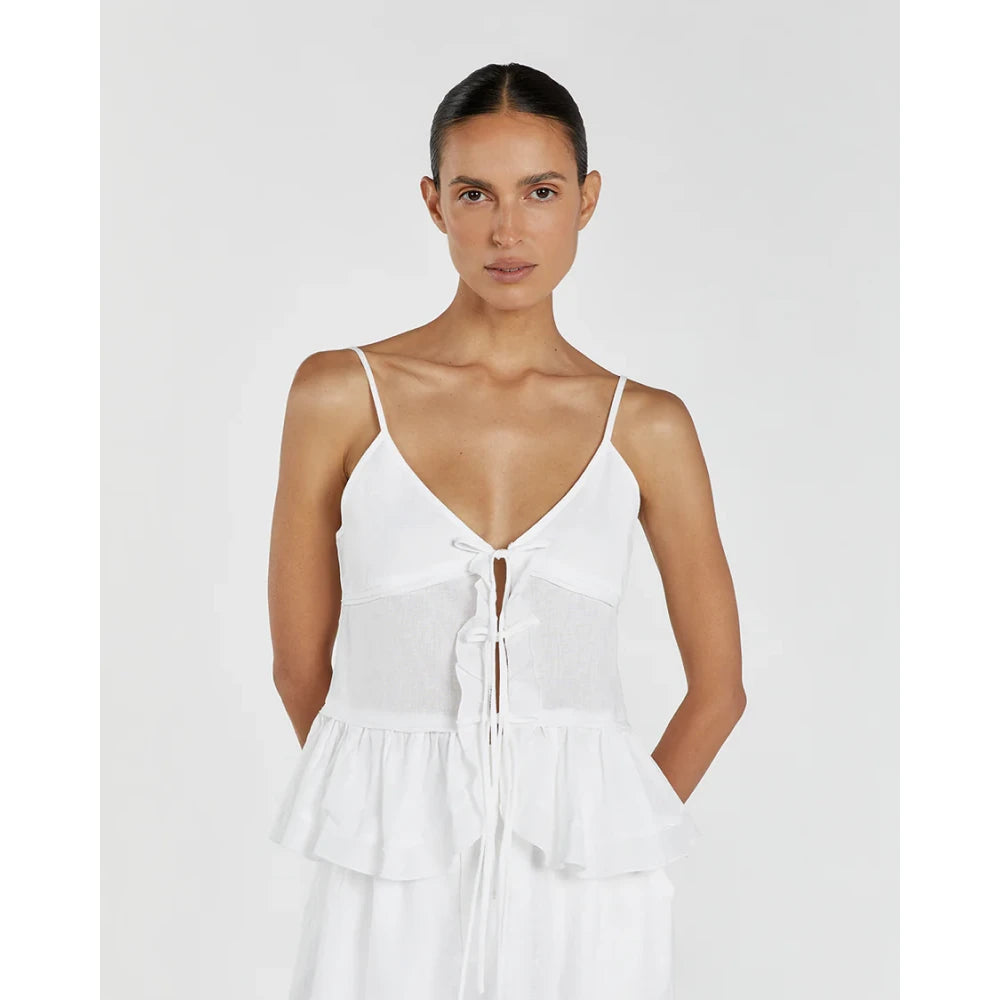 Summer V-Neck Cami Top with Spaghetti Straps and Tie-Up Detail