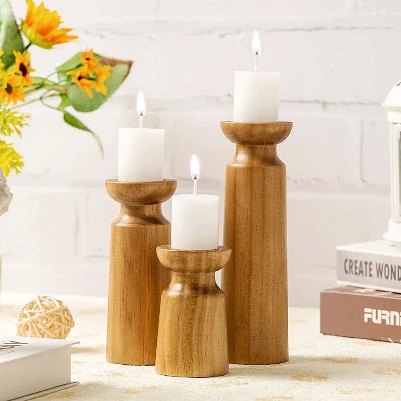 rustic wooden candlestick holders - MRSLM