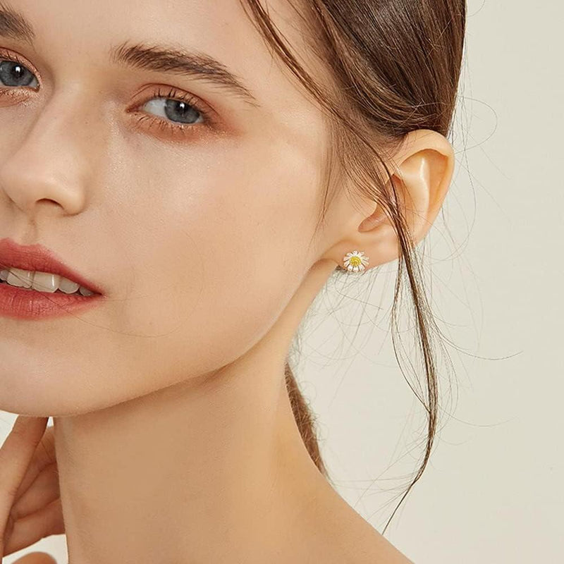 Sterling silver small daisy flower stud earrings, view 4 - MRSLM