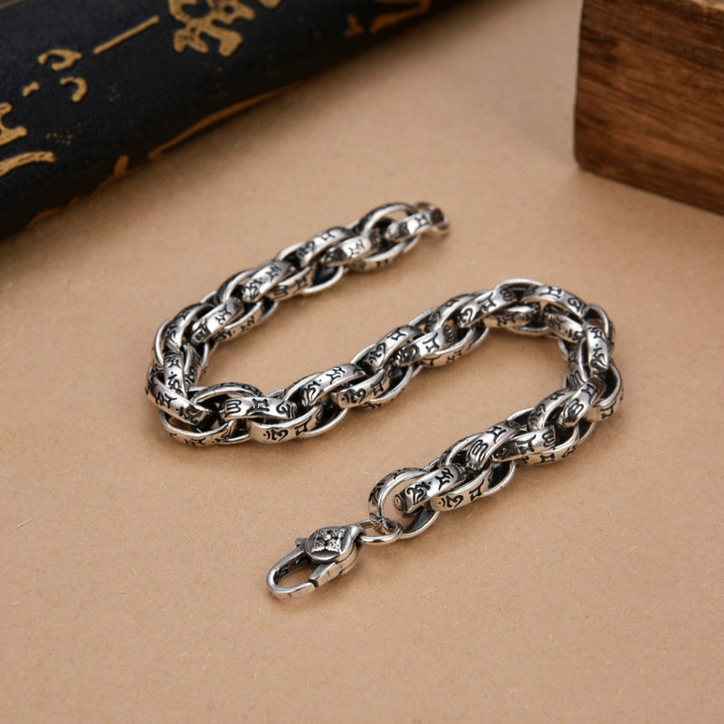 Armband aus Sterlingsilber im Retro-Stil mit Used-Look und persönlichem Mantra