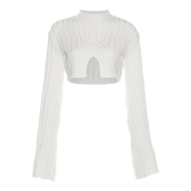 women's short open navel knit sweater, view 7 - MRSLM