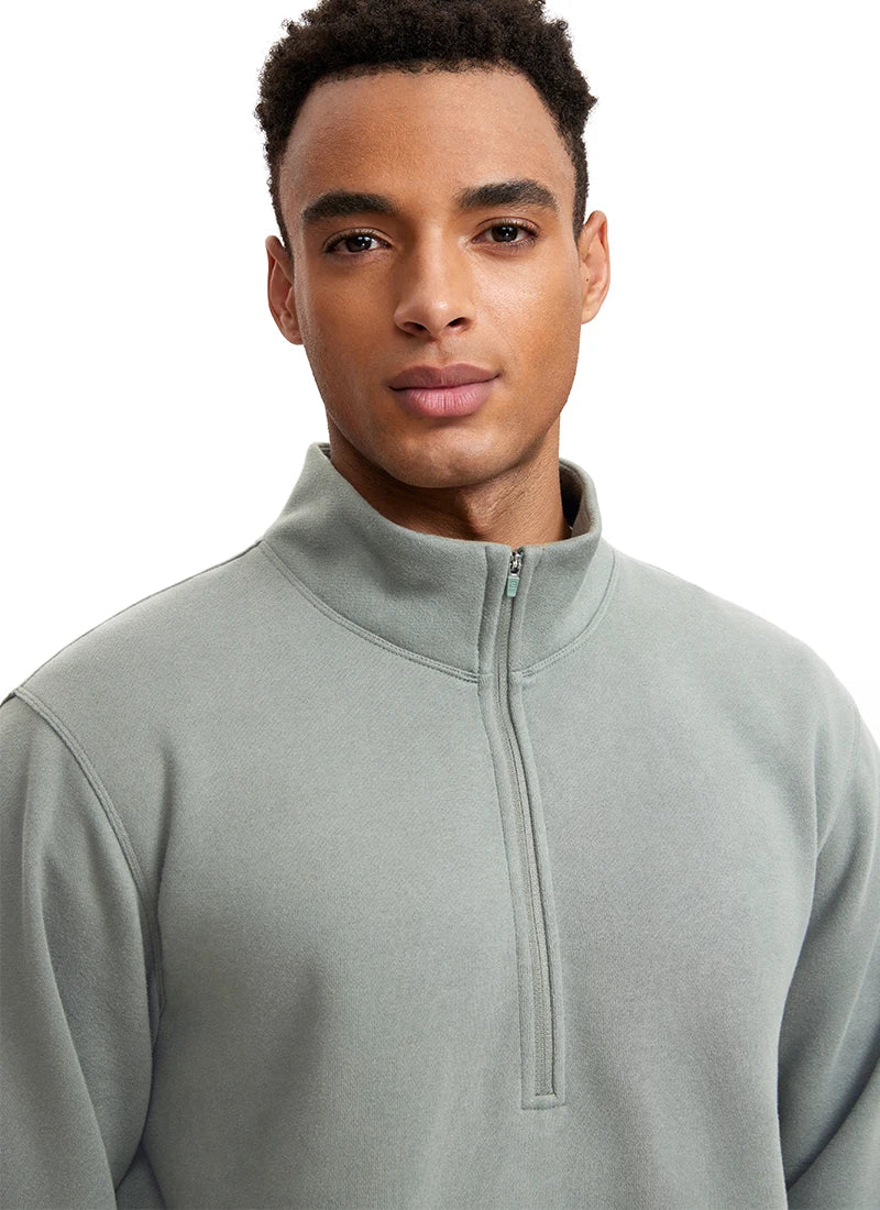 men's fleece-lined mock neck half zip sweatshirt, view 7 - MRSLM