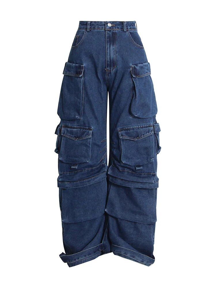 Calça jeans casual camuflada de cintura alta