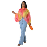 women's sheer chiffon printed long sleeve top, view 11 - MRSLM