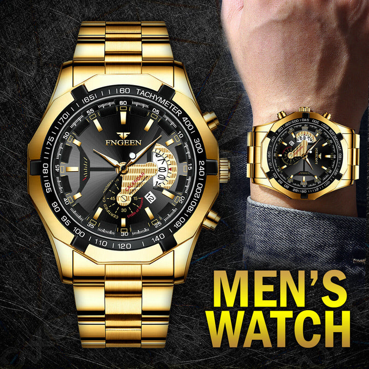 Waterproof Gold Men's Watch Classic Stainless Steel Quartz Wristwatch For MEN