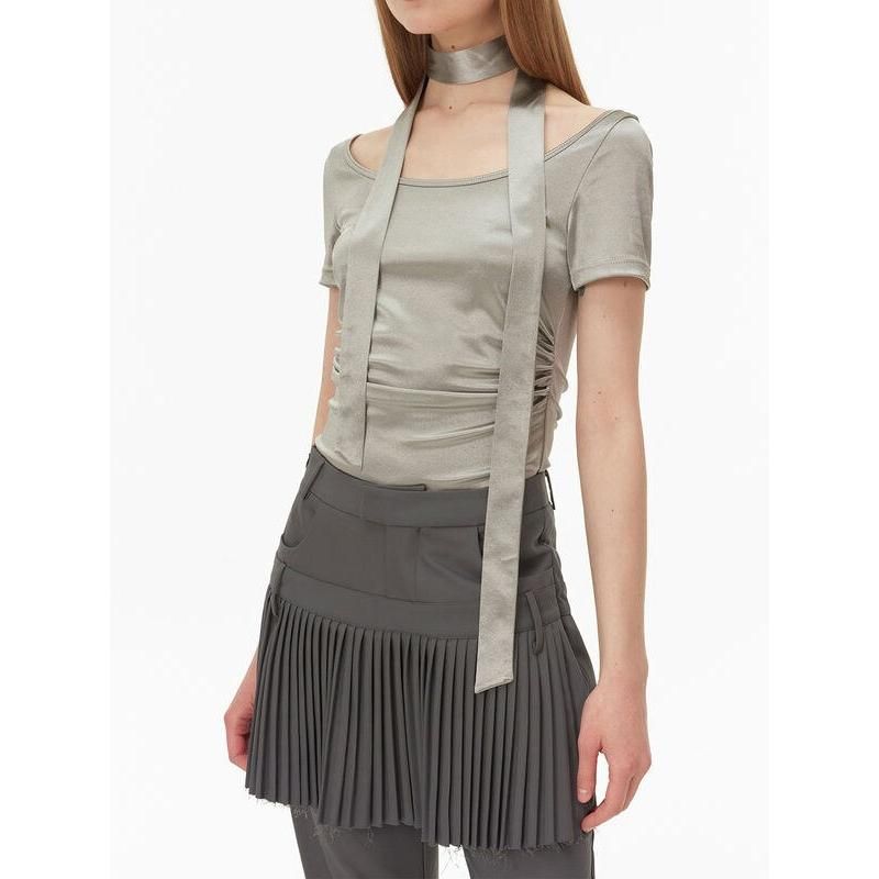 Metallic Silver Pleated Tank Top