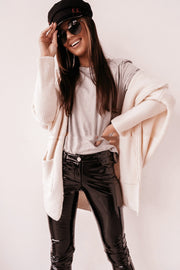 Women's hooded knit sweater coat with pockets, view 5 - MRSLM
