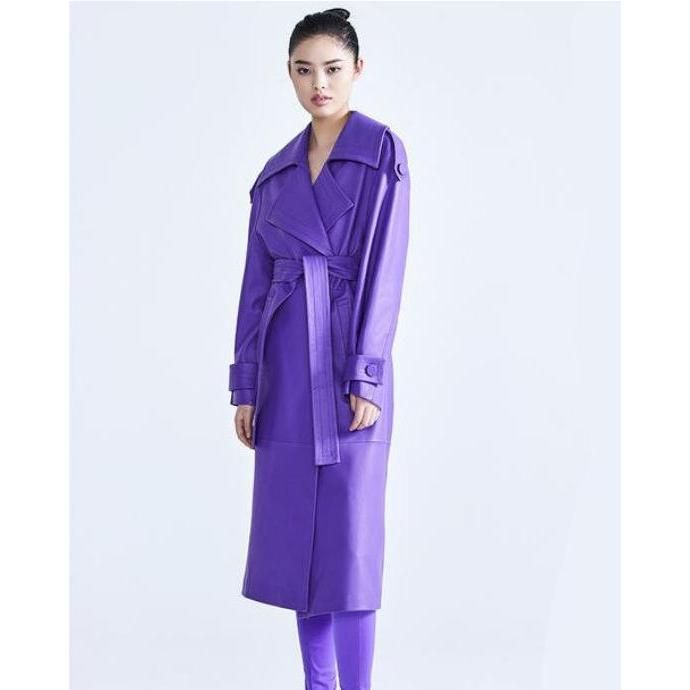 purple faux leather trench coat, view 2 - MRSLM