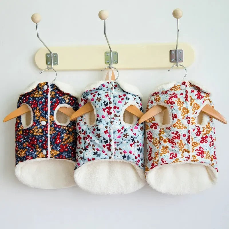 floral plush dog parka with cute ears, view 8 - MRSLM