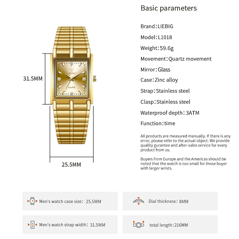 gold steel bracelet watch with square dial, view 11 - MRSLM