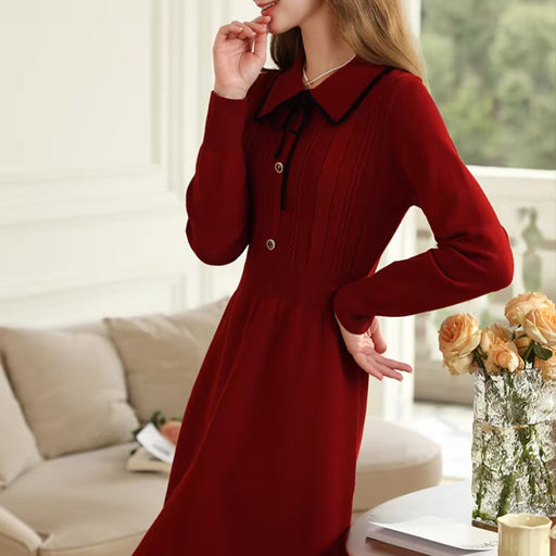 red long sleeve knitted dress - MRSLM