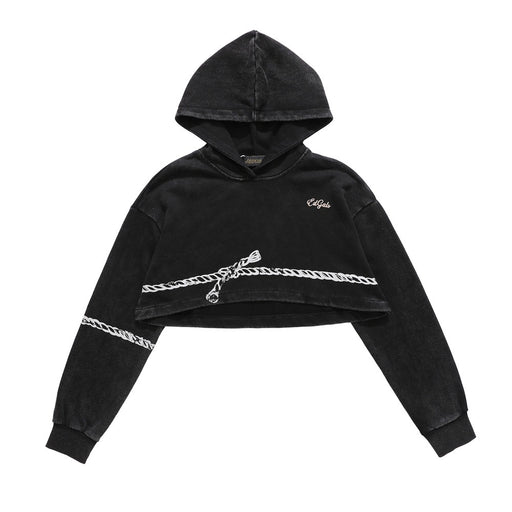 short hemp rope dark style hooded sweater, view 3 - MRSLM