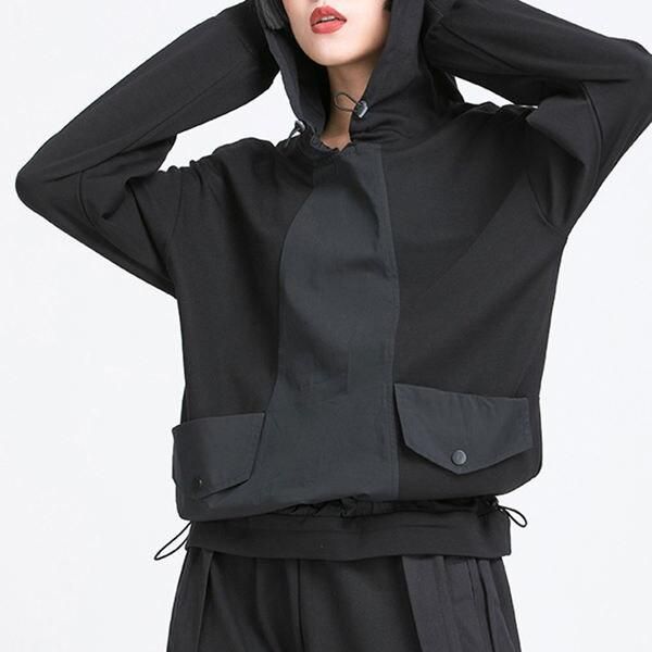 black drawstring hooded t-shirt, view 3 - MRSLM