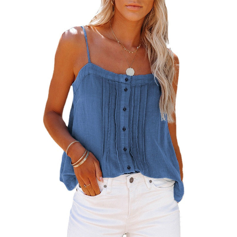 Outer Wear Top Button Square Collar Camisole Denim Vest For Women