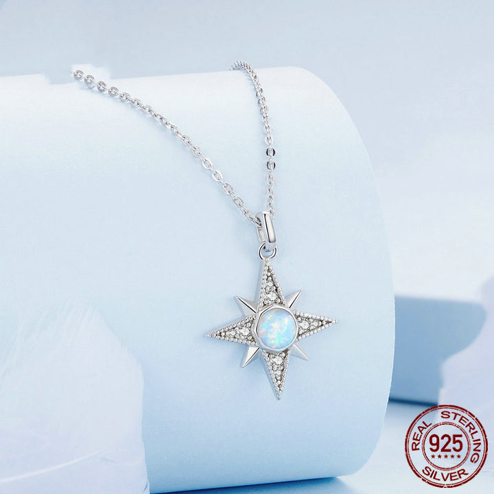 S925 Silver Star Opal Necklace Female