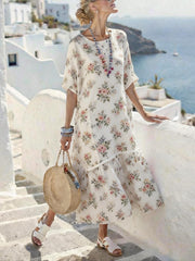 digital-print pleated maxi dress, view 7 - MRSLM