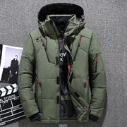 men's white duck down hooded jacket, view 3 - MRSLM