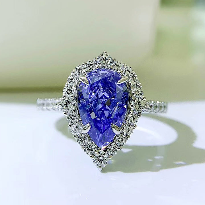 New Silver High Carbon Diamond Tan Sang Blue Ring