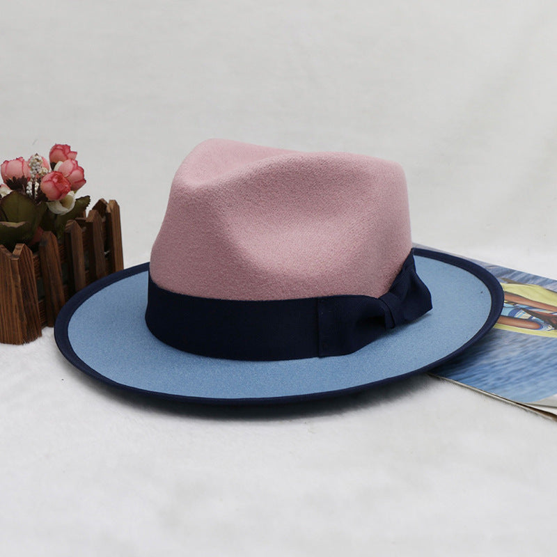 Herren-Fedora-Hut, Filzkappe, zweifarbiger Patchwork-Filzhut