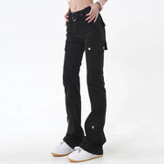 slim black flare pants, view 3 - MRSLM