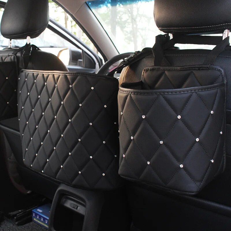 Luxury Crystal Rhinestone Car Seat Organizer with Multi-Pockets